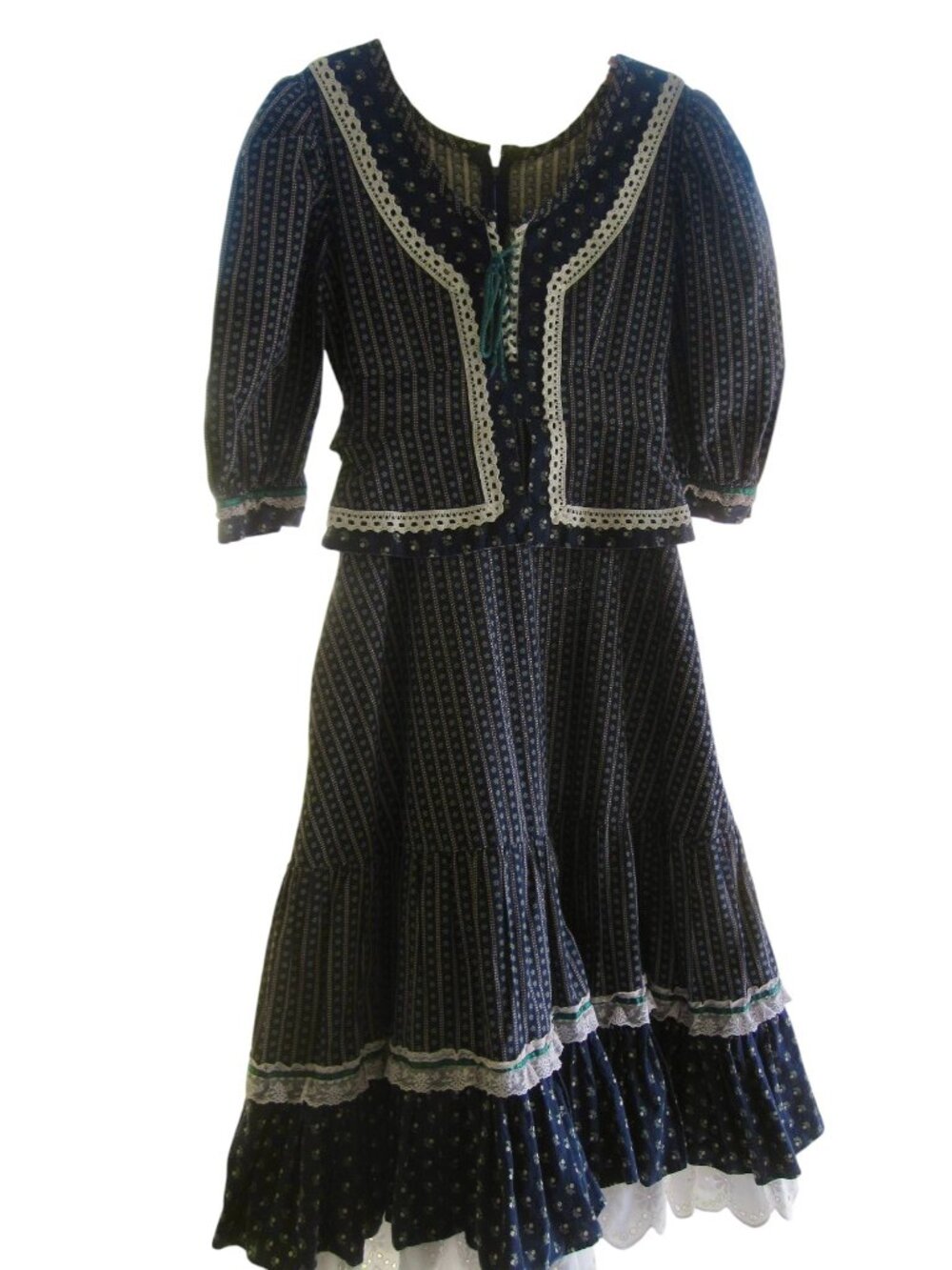 VTG 80s Gunne Sax Girl Dress Sz 8 Blue Floral Jessica McClintock Prairie Pattern